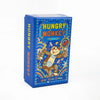 A blue box for the Hungry Monkey card game featuring colorful illustrations of a monkey.