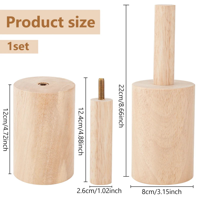 A set of wooden pottery wheel bats, including a round and a square throwing bat.
