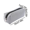 A striped canvas pencil case with a zipper pouch, measuring 19cm long and 9cm high.