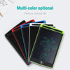 A stack of multi-color LCD writing tablets, including black, red, blue, and green, are displayed on a white background.