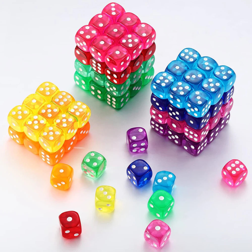Multicolor Transparent Acrylic Dice Set – 100 Pieces