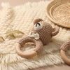 Handcrafted Wooden Crochet Animal Rattle for Babies