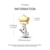 A gold-colored heart charm for bracelets and necklaces shown with various dimensions.