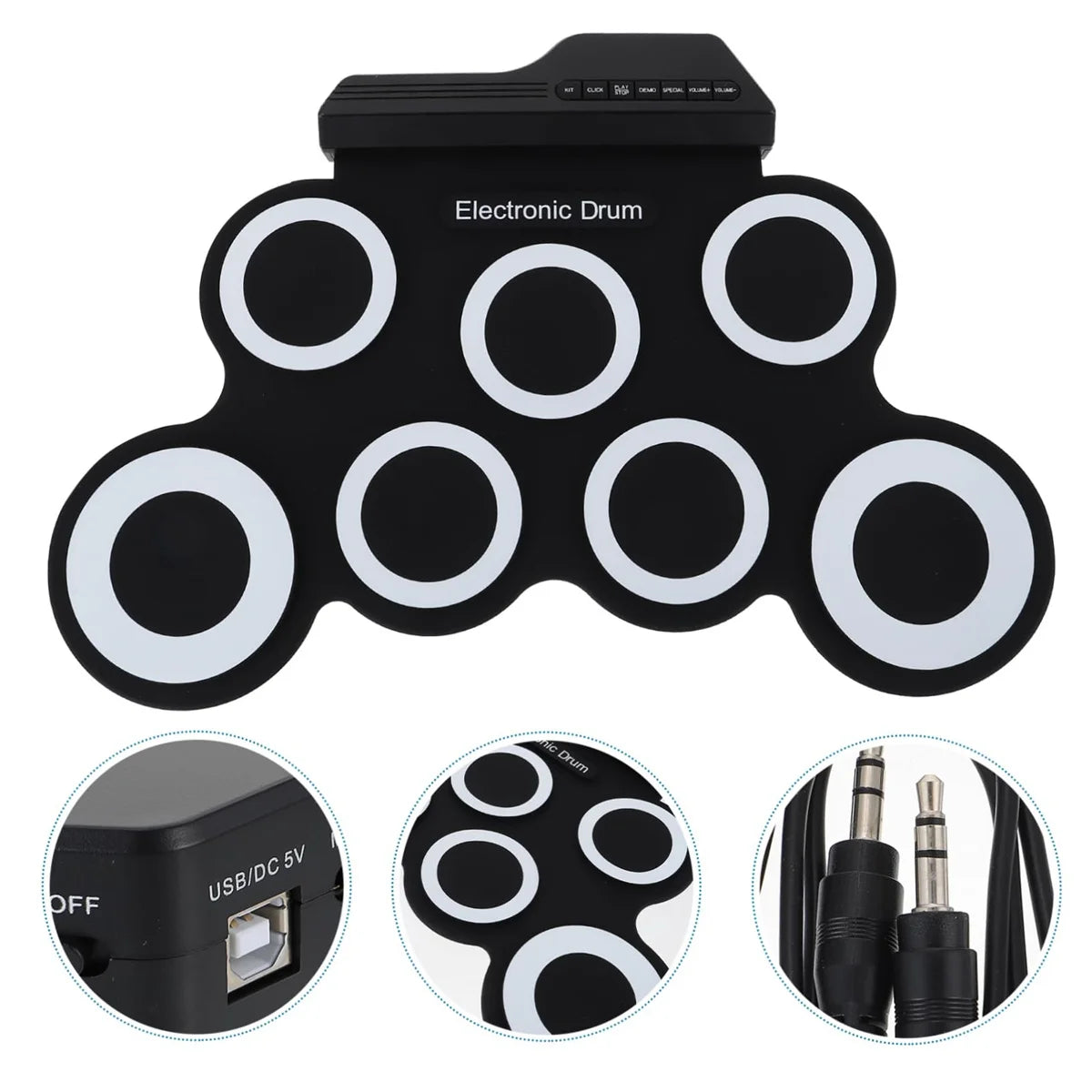 Foldable Silicone Electronic Drum Pad with Drumsticks and Sustain Pedals