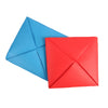 A set of two folded paper pebbles, one blue and one red, used for a traditional Korean Gonggi stone game.