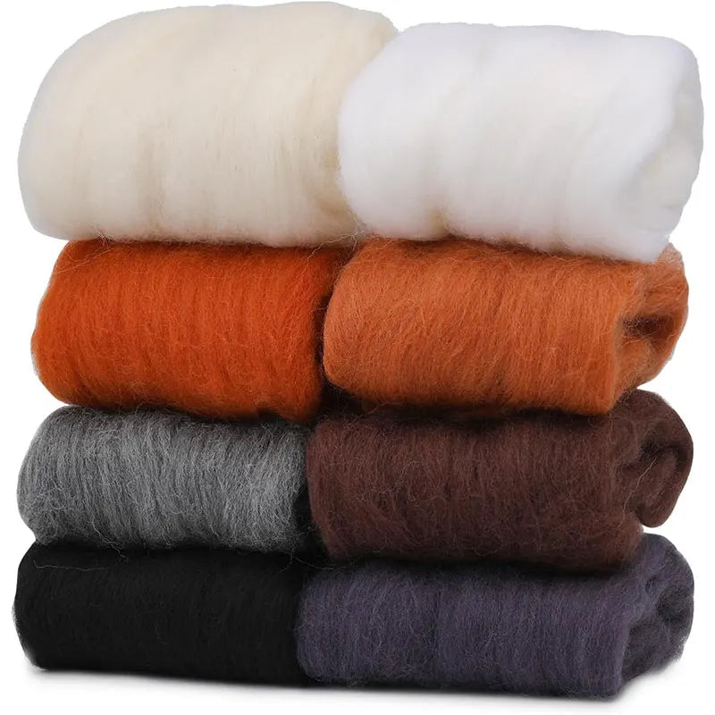 8-Color Wool Roving for Needle Felting – 100% Natural Fiber Craft Set