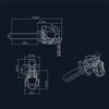 Technical drawing showing dimensions and assembly of a metal trailer hitch receiver for RC crawler cars.