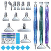 A set of ten diamond painting pens with interchangeable metal tips and multi-placers shown in various configurations.