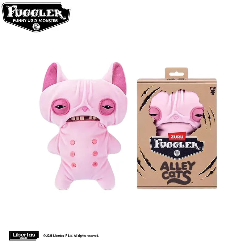 A pink Fuggler Tooth Monsters plush toy with large eyes and a wide mouth.