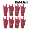 A set of red superhero spider launcher gloves with suction cup projectiles.