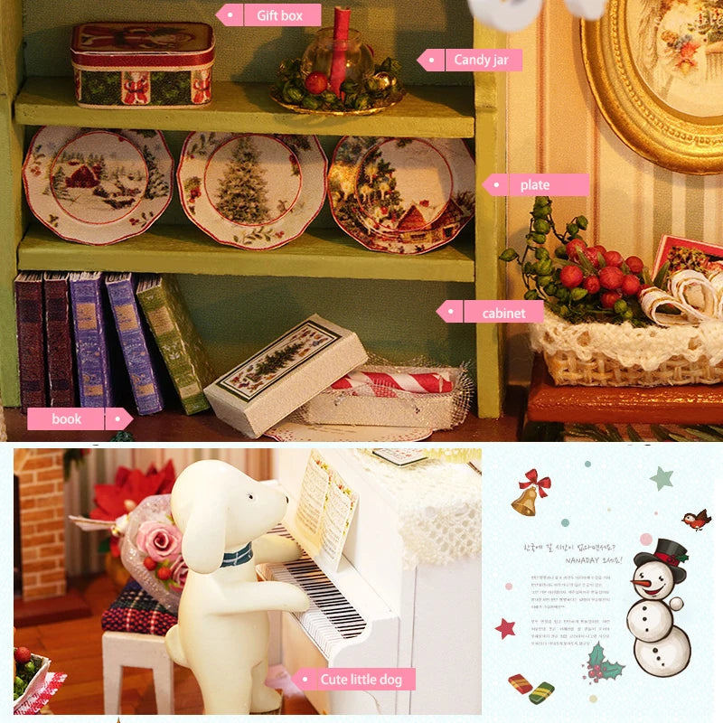 DIY Miniature Wooden Dollhouse Kit with LED Lighting