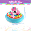 A pink unicorn-themed hover soccer ball with LED lights and music, featuring colorful rings.