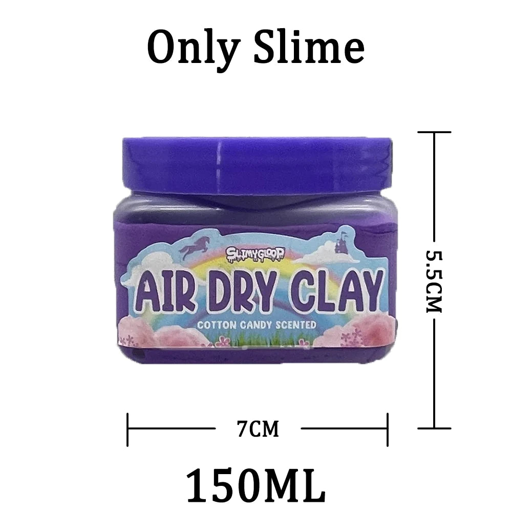 A purple jar of Air Dry Clay with a lid, labeled for sensory play.