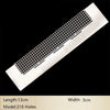 A rectangular stainless steel cross ruler with 216 holes used for diamond painting.