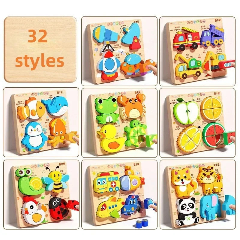 Montessori 3D Wooden Animal & Traffic Puzzle for Kids