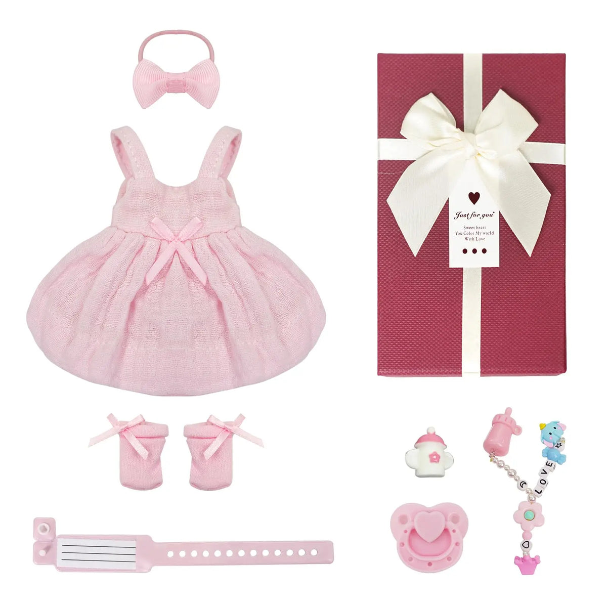 Pink Doll Clothing Set with Accessories for 7-Inch Reborn Babies