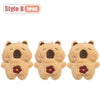 Three cute brown bear plush keychains or bag charms with embroidered flowers