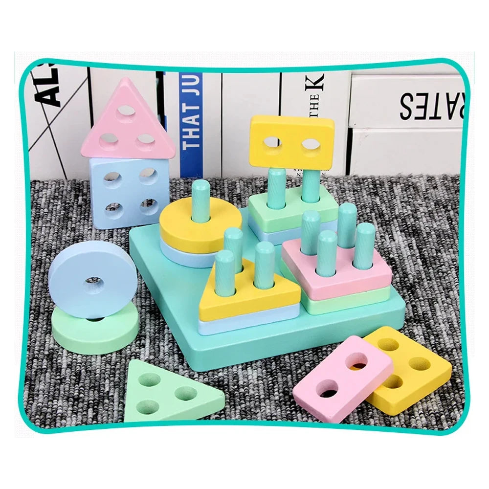 Wooden Shape Sorter & Stacking Toy for Toddlers