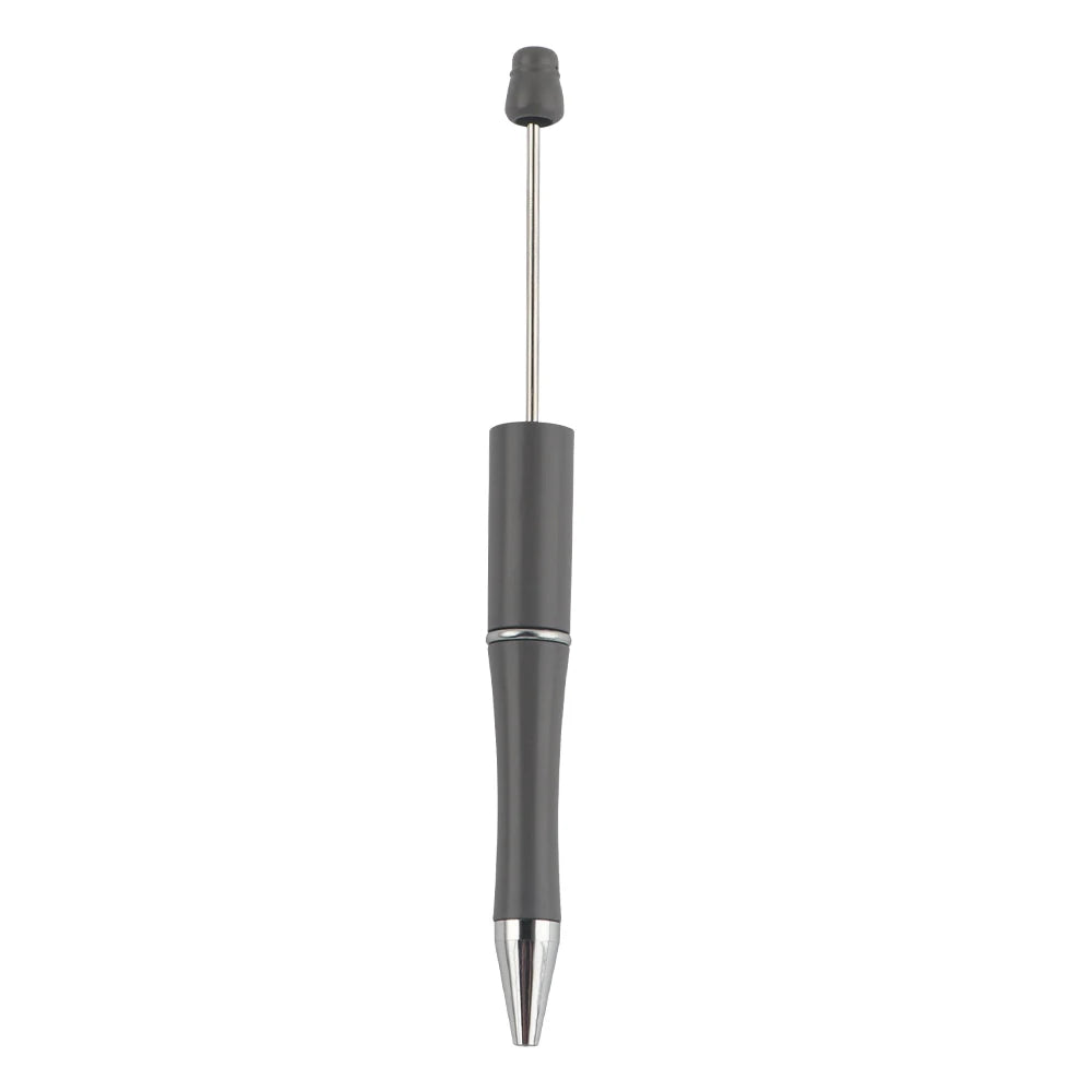 A black beadable ballpoint pen with a silver tip and a black cap.