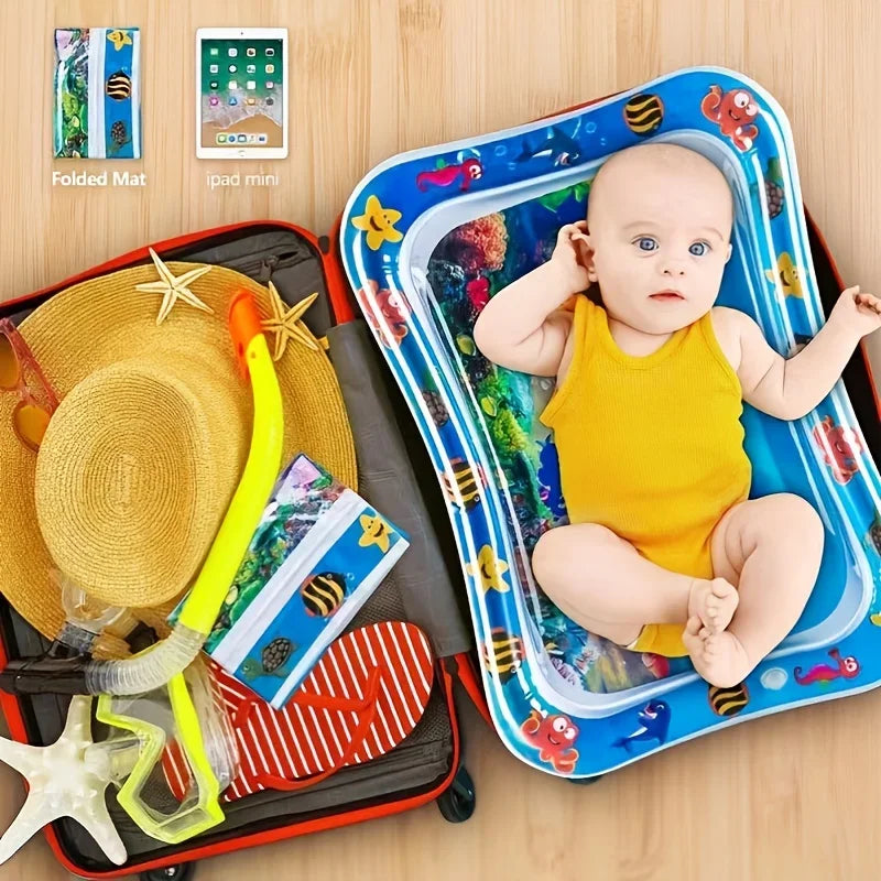 Inflatable Tummy Time Water Play Mat with Floating Fish