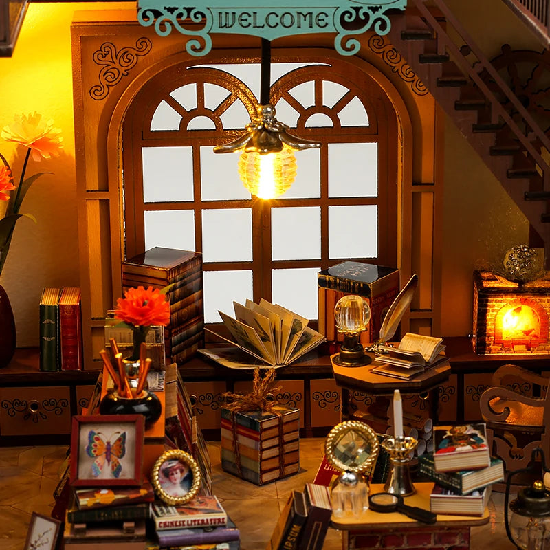 DIY Miniature Wooden Dollhouse Kit with LED Lights and Furniture