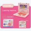 Pink toddler learning machine laptop toy with music and lights displayed on a box.