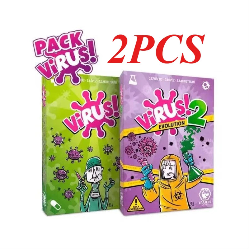 A set of two Virus cards, labeled Pack Virus 2PCS Evolution and Halloween Expansion.