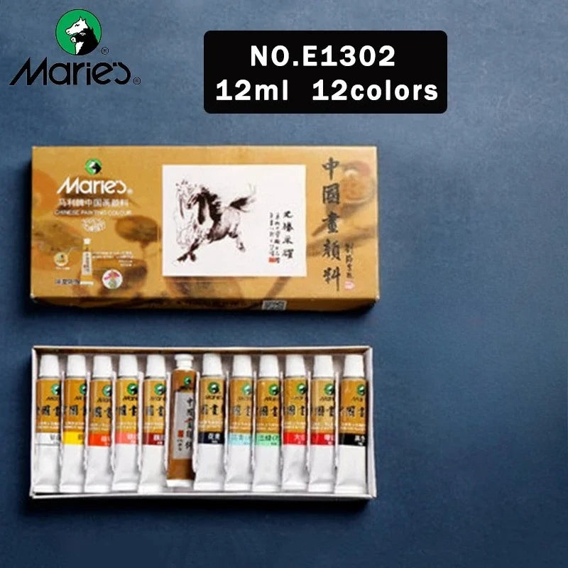 Box of Marie's Chinese Painting Pigments with 12 small glass tubes for various colors