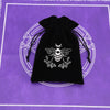 Black velvet tarot card pouch with drawstring closure featuring a white bee and crescent moon design.