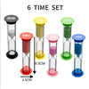 A set of six colorful hourglass sand timers with durations ranging from 3M to 10M, shown vertically.