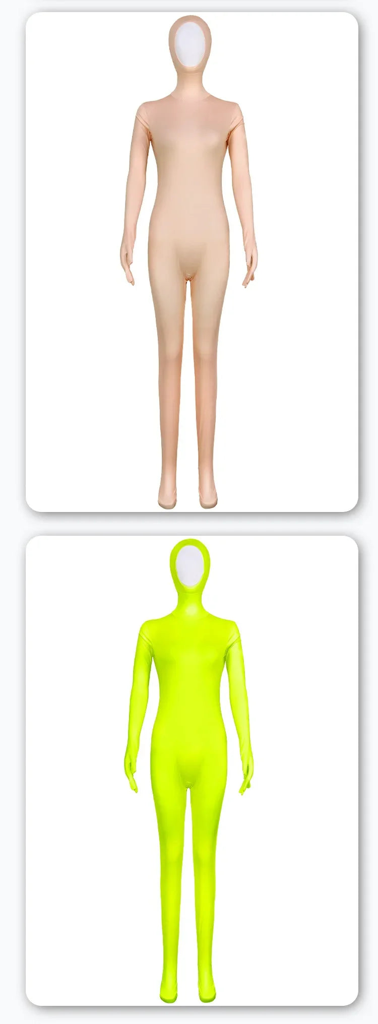 Full body spandex morph suit in orange with a mustache and eyebrows.