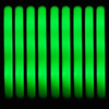 A row of bright green LED glow sticks are displayed against a black background.