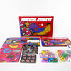 A box and components of the Magical Athlete racing board game for adults and teens.