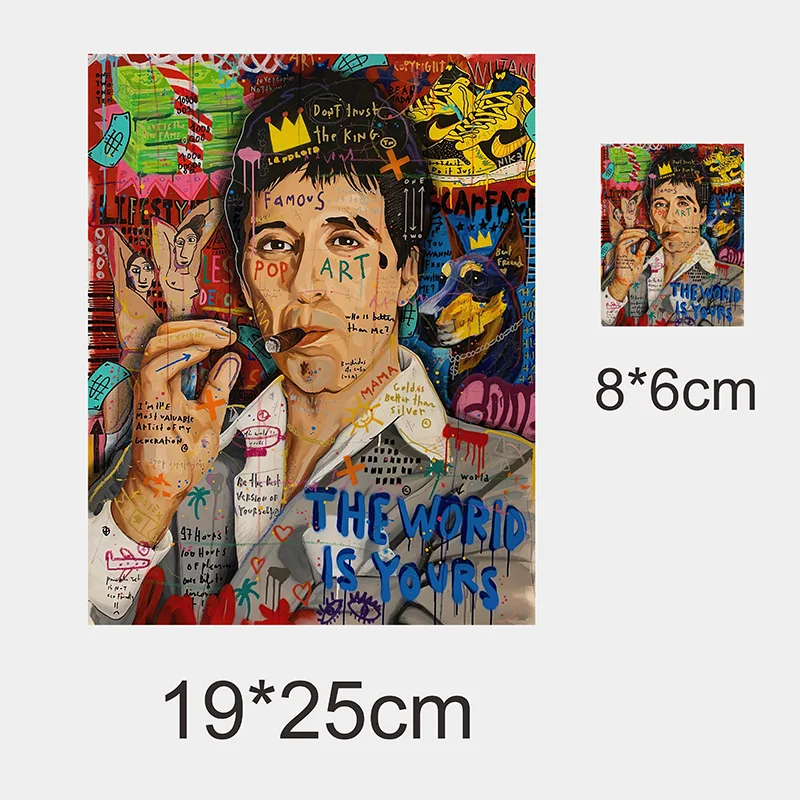 A vibrant painting of a man with a crown and artistic elements, titled The World Is Yours.