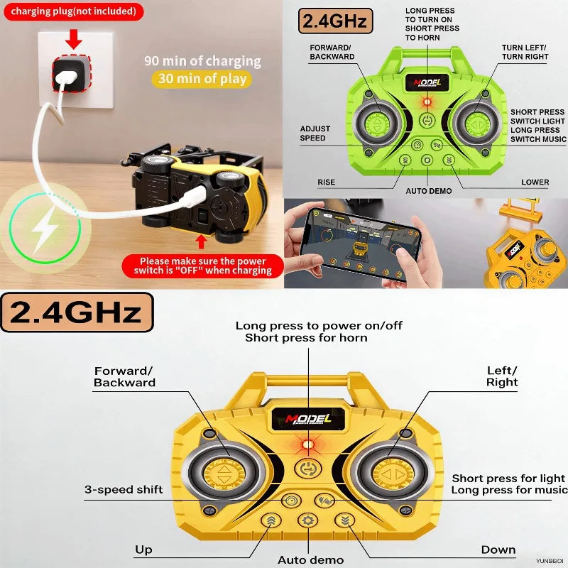 Miniature RC Forklift with Trailer and Bluetooth App Control