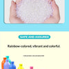 Hands holding a pile of rainbow-colored, vibrant, and colorful beads for a color memory matching game.