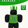 A black plush rabbit toy with green accents and a skeletal design, measuring 25 cm.