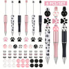 Cat Paw DIY Beaded Pen Set - 6 Pastel & Black Ballpoint Pens