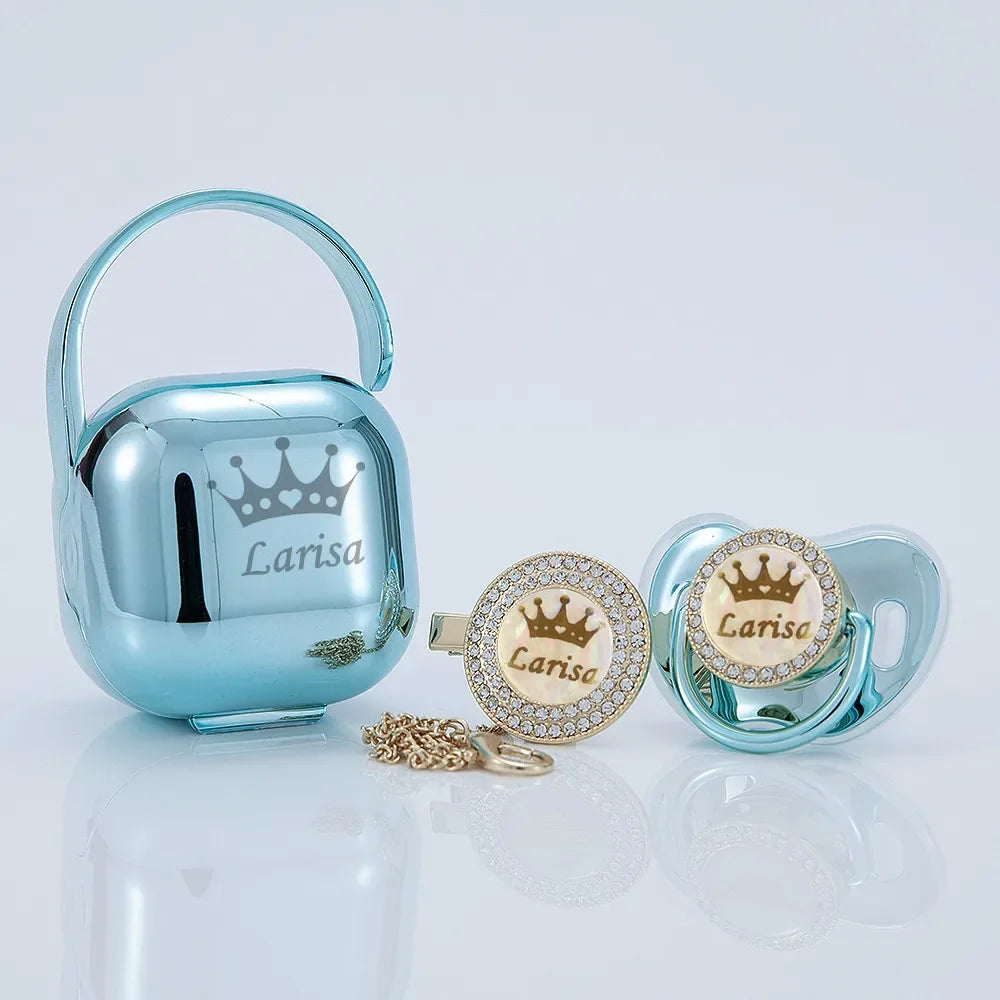 Personalized Rhinestone Pacifier & Clip Gift Set with Box