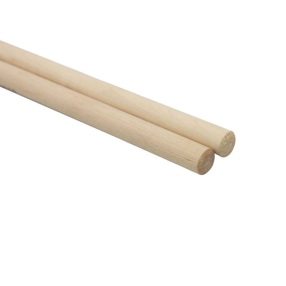 A set of three maple wood drumsticks, including sizes 5A, 5B, and 7A.