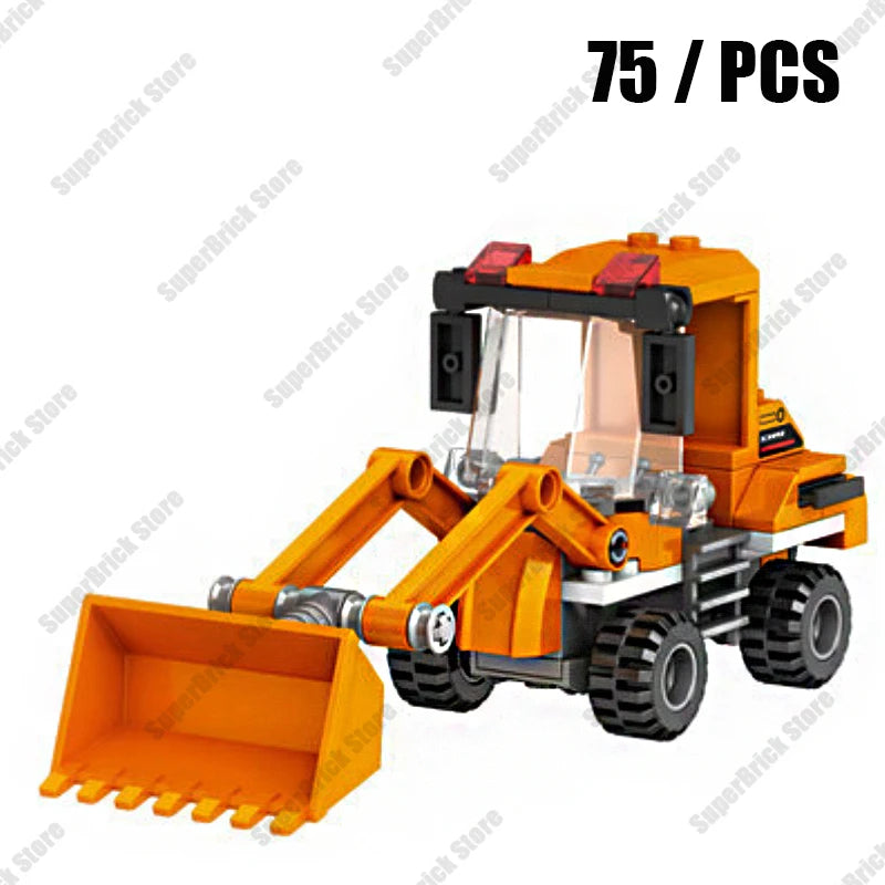 An orange police helicopter and SWAT carrier vehicle building blocks set.