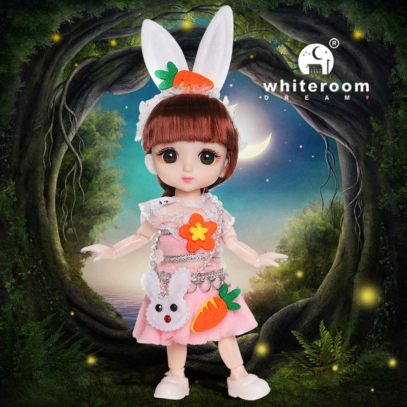 16cm Articulated Fashion Doll with Big Eyes and Dress-Up Outfit