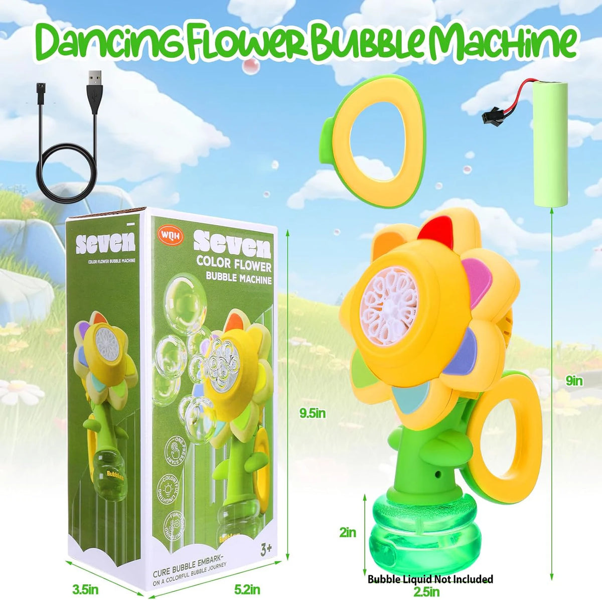 Sunflower Bubble Machine with Lights and Auto Shake for Kids