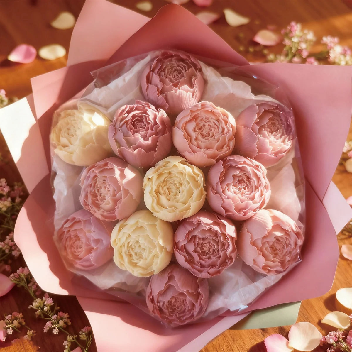 A set of realistic pink and cream rose silicone molds for candle, soap, and crafting.