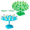 A green frog balance tree game with small green frogs and a blue frog balance tree for kids