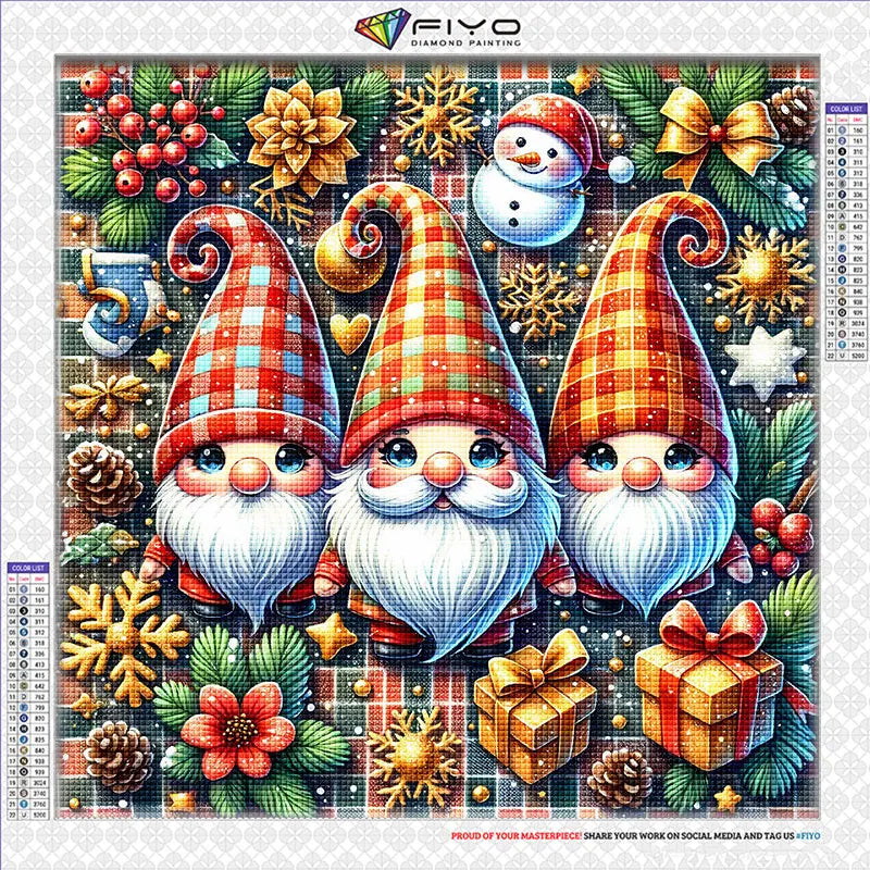 Diamond painting kit featuring a Christmas gnome mosaic art with a red and white plaid hat and beard
