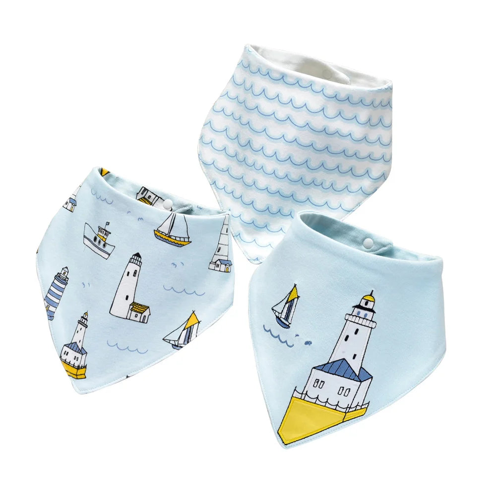 Soft Cotton Baby Bibs (3-Pack) with Cartoon Prints
