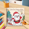 A spiral-bound coloring book featuring a cartoon Santa Claus character on a Christmas tree design.