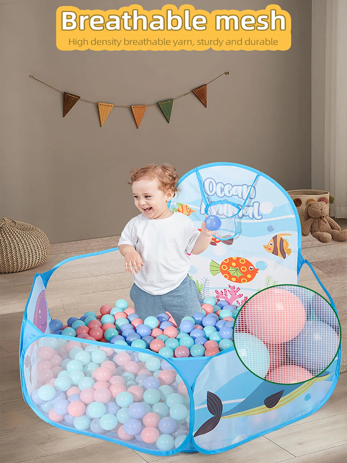 Foldable Kids Ball Pit with Basketball Hoop