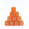 A stack of ten orange translucent dice arranged in a pyramid shape.